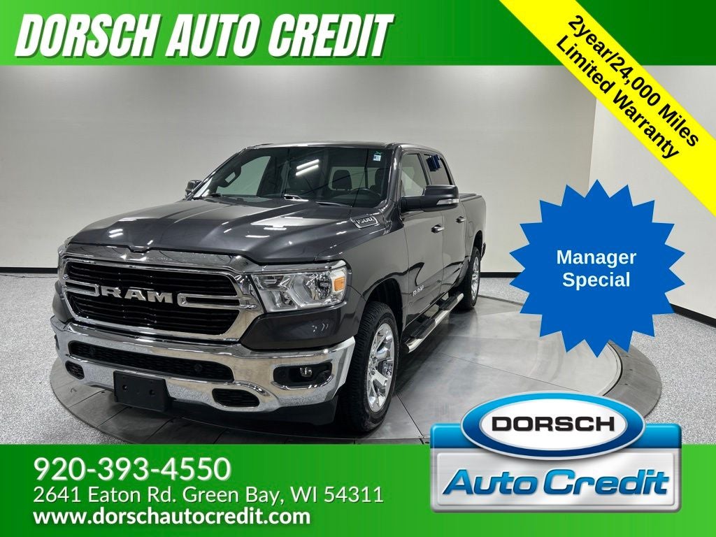 2019 RAM 1500 Big Horn/Lone Star in Granite Crystal Metallic Clearcoat — front three-quarter view