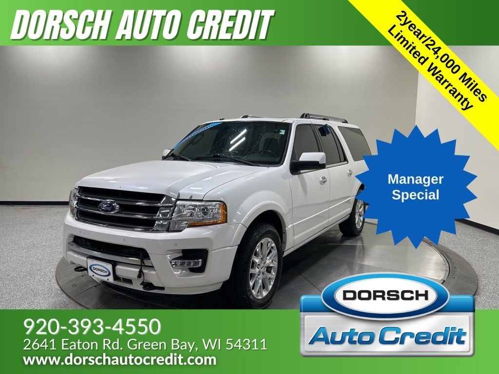 2017 Ford Expedition EL Limited in White Platinum Clearcoat Metallic — front three-quarter view