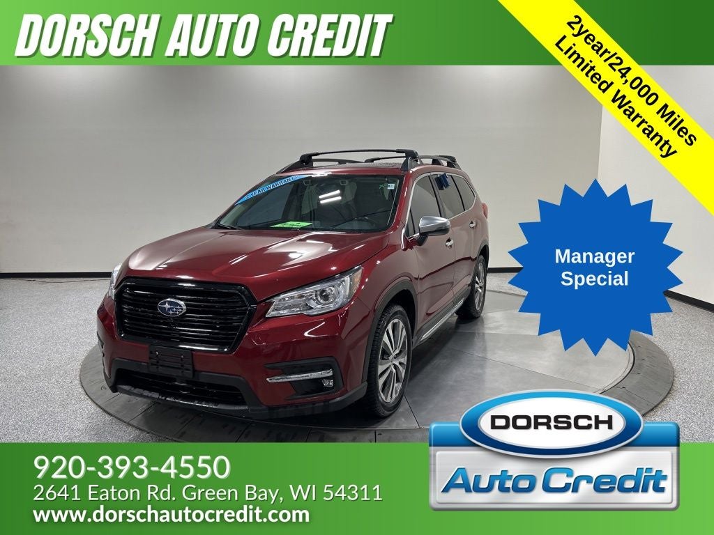 2019 Subaru Ascent Touring in Crimson Red Pearl — front three-quarter view