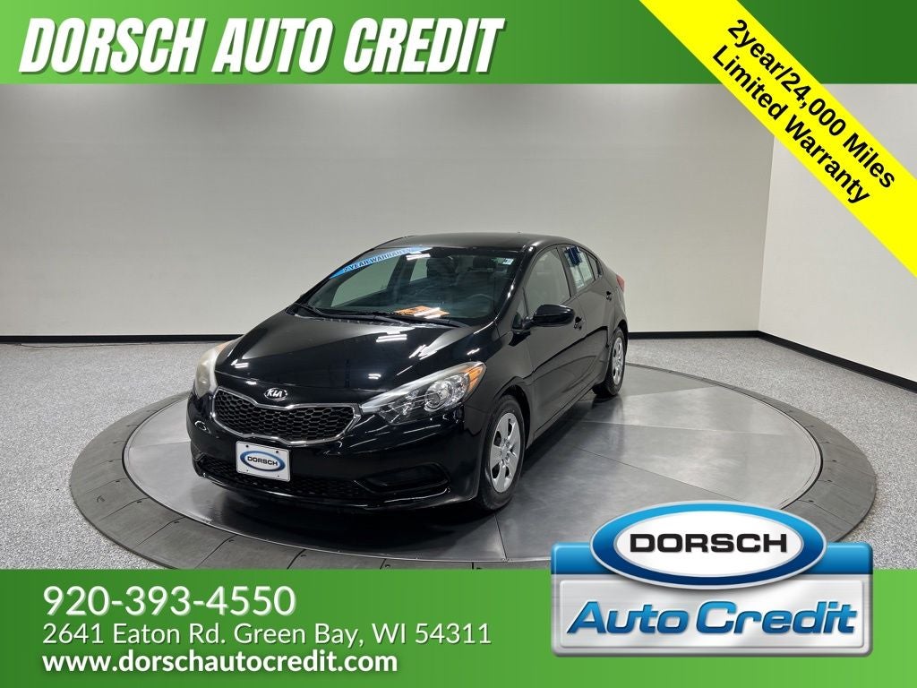 2016 Kia Forte LX in Aurora Black Pearl — front three-quarter view